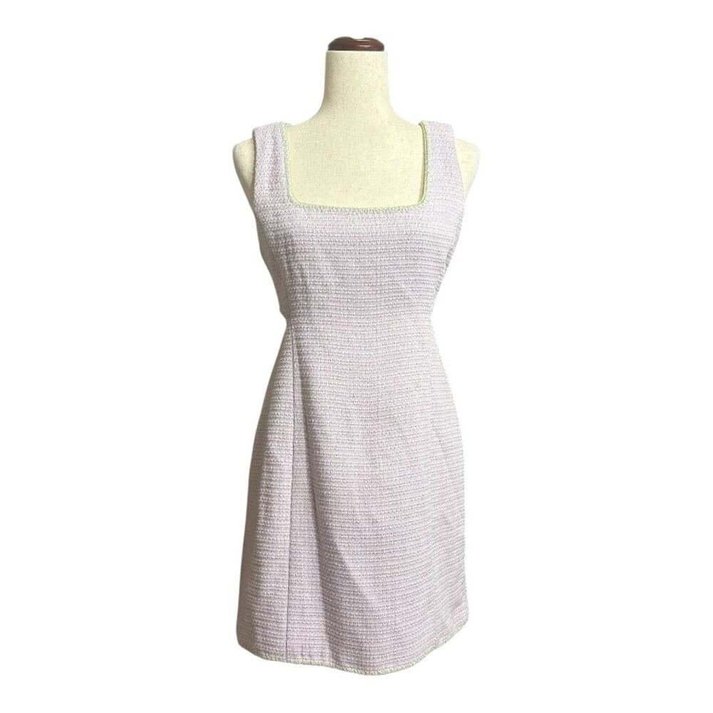 NWT 7 For All Mankind Lavender Square Neck Tweed Sheath Dress Side Cutouts 0744